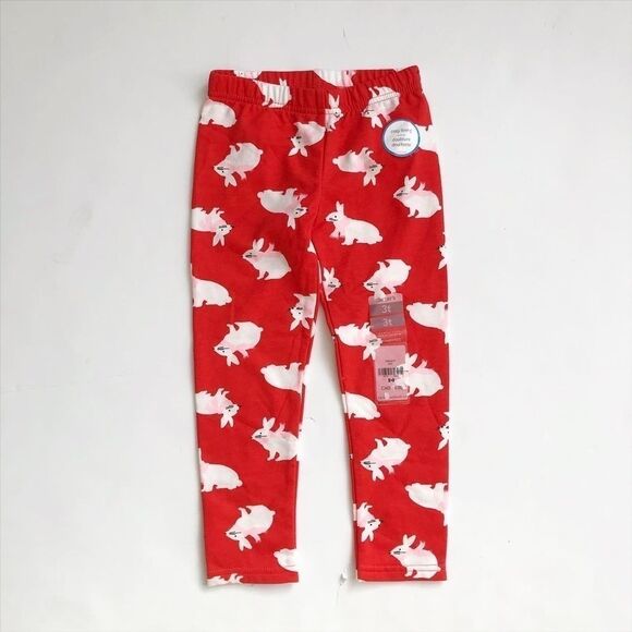 Carters NWOT red/white bunny print leggings 3T - Picture 1 of 2
